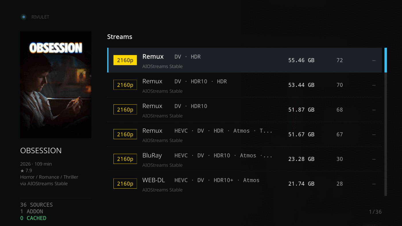 Title detail merged with a list of resolved stream sources